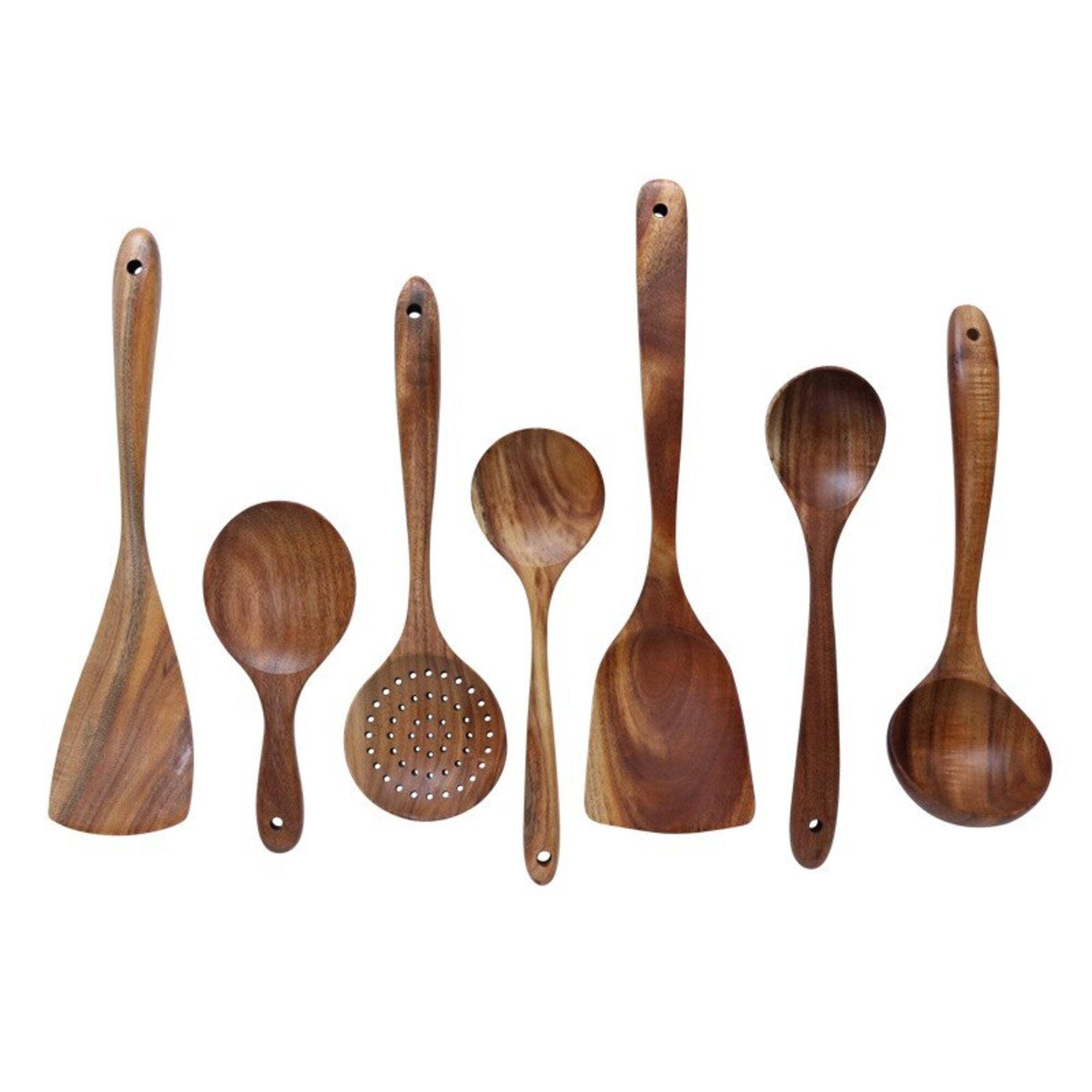 Homerely (We Cover All Import Duties) - Vente Assortiment d'ustensiles de cuisine - Ensemble d'ustensiles en bois traditionnel 7 pièces3