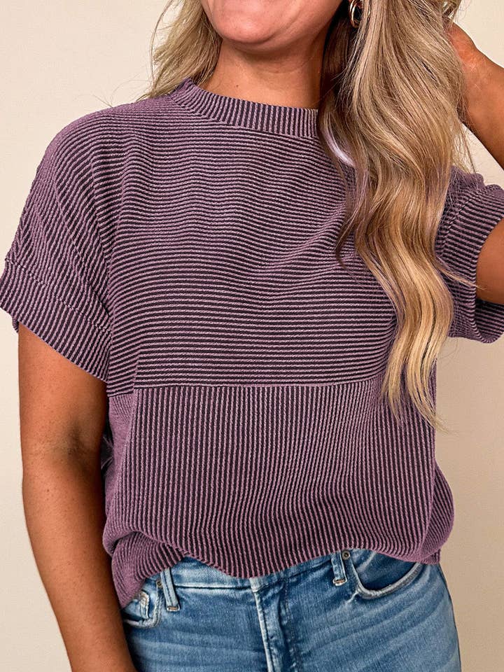 Lovesoft - Wholesale Knit Top - Women's - Toadstool Plain Corded Knit Mock Neck T Shirt