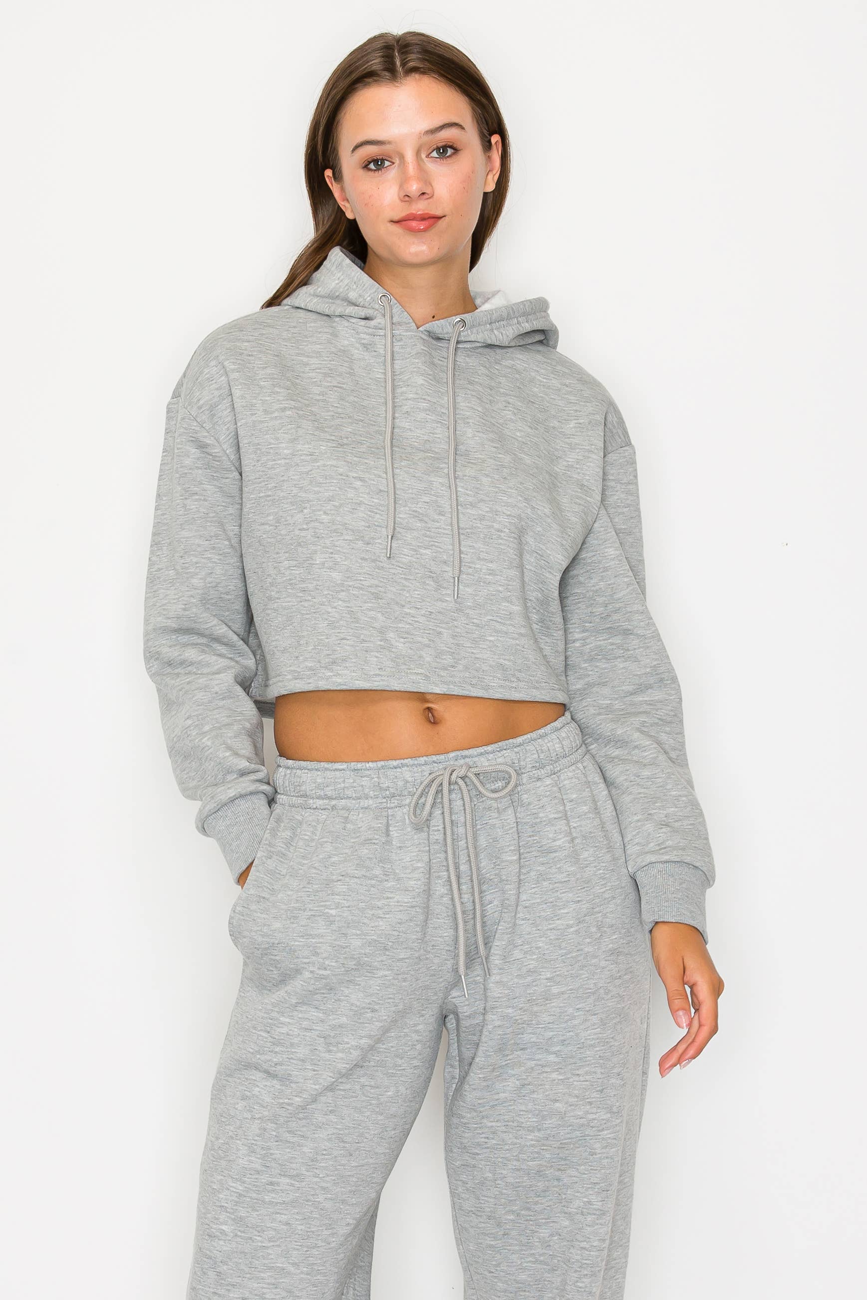 Color 5 - Wholesale Hoodie - Women's - Solid color fleece lined crop pull over hoodie jacket 9