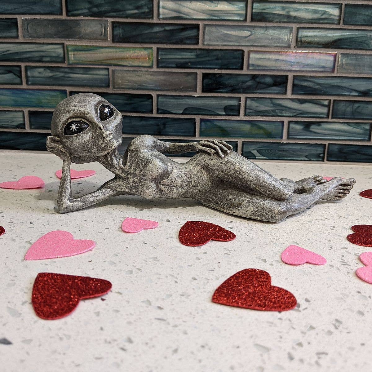 John Bernard & Company - Wholesale Outdoor Ornament/Decor - Alien Invasion Sexy 10” long Lying Female Alien Statue 3