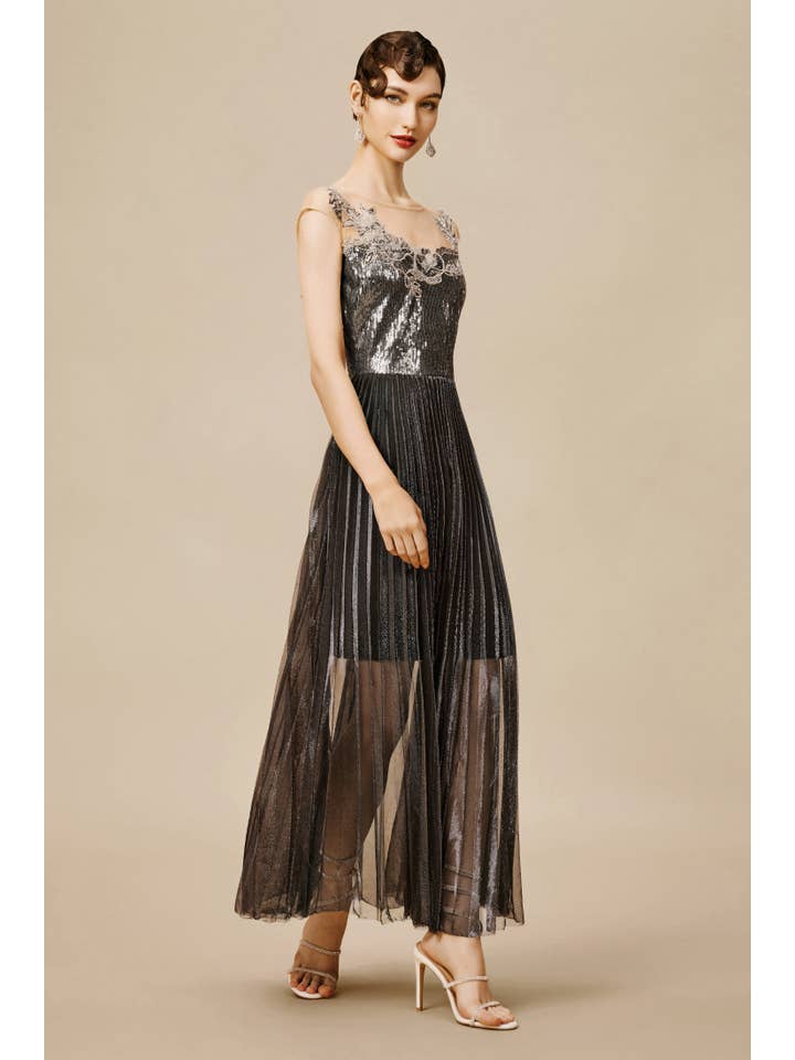Black Silver The Story of an Awakening Sequins Pleating Flapper Dress for wholesale on Faire
