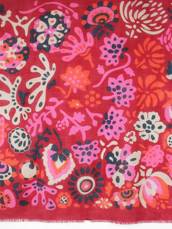 Girandole rødt uldtørklæde i firkantet form for engroshandel hos Les Belles Vagabondes