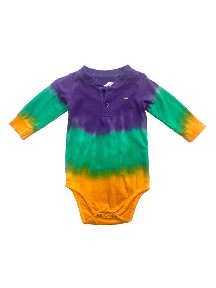 Tutina a maniche lunghe per neonati a righe tie-dye per la vendita all'ingrosso da parte di Mardi Gras Creations