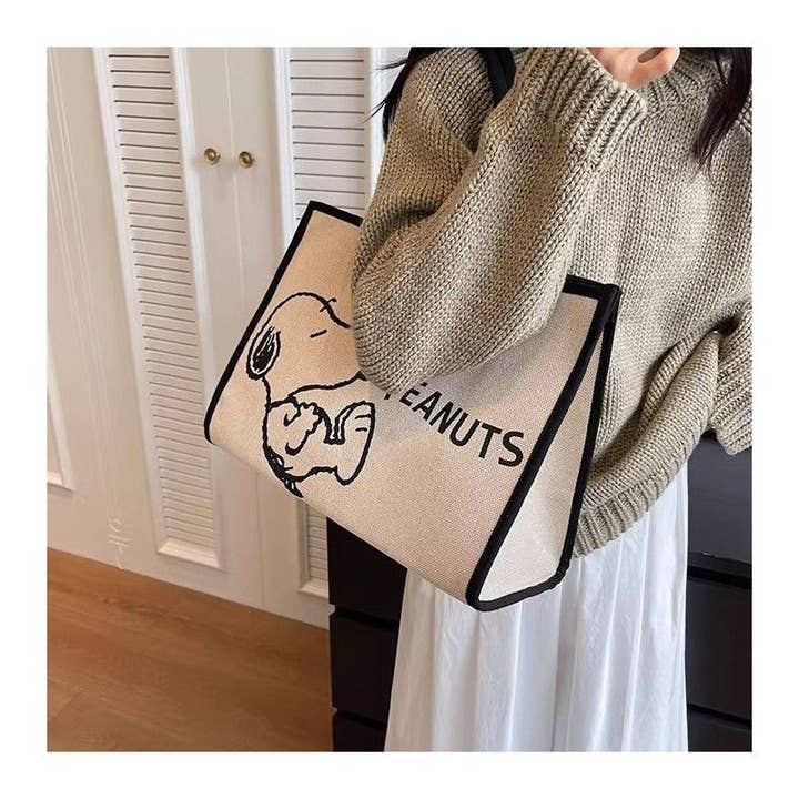 WHITE Snoopy Printed Single Shoulder Canvas Bag for wholesale on Faire1