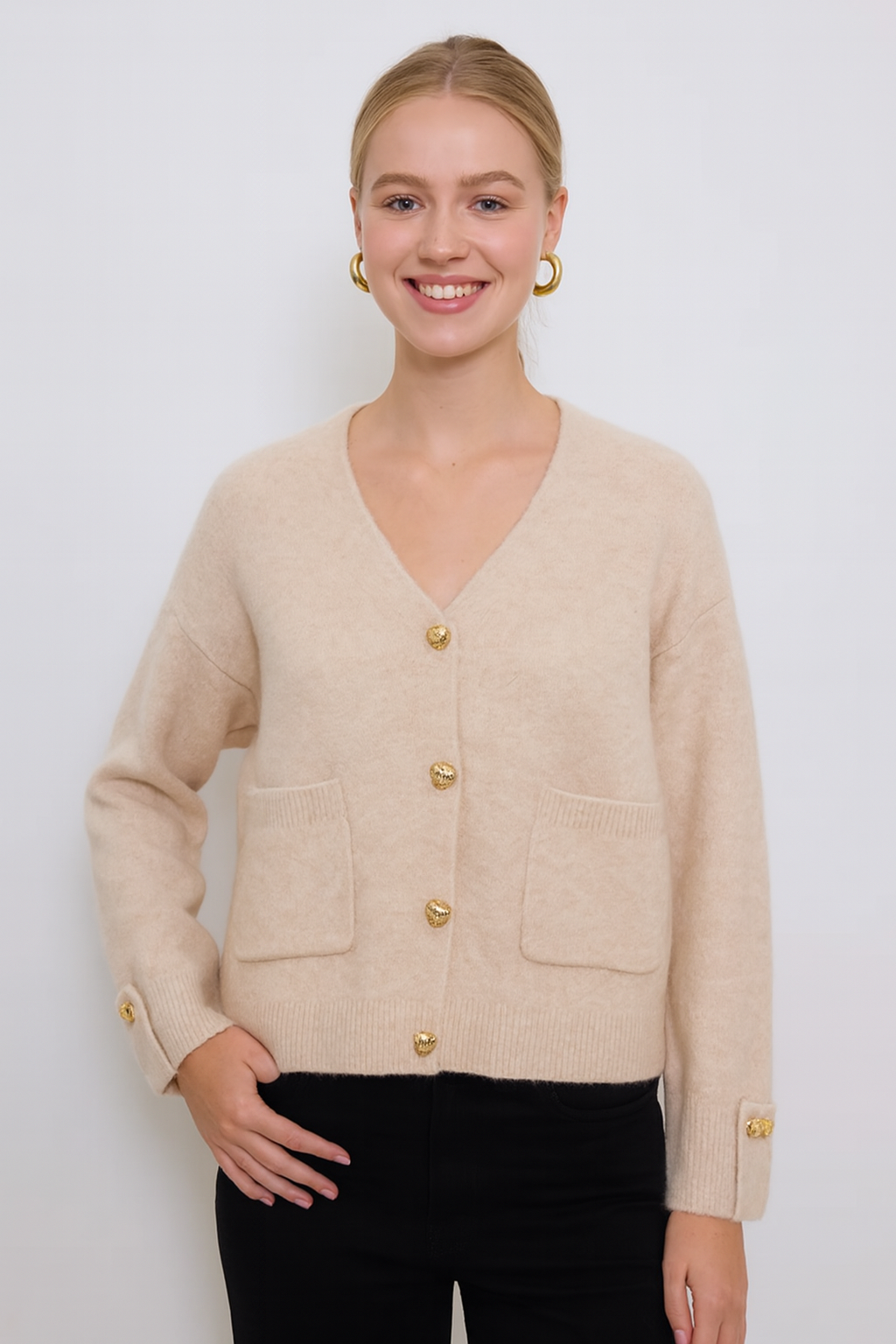 Afinity - Wholesale Cardigan - Women's - Solid cardigan with gold buttons AP1410