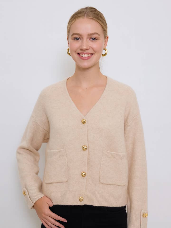 Afinity - Wholesale Cardigan - Women's - Solid cardigan with gold buttons AP1410