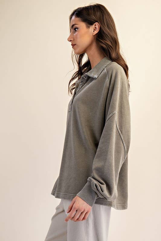 Sunday Morning - Wholesale Sweatshirt - Women's - T170037 LONG SLEEVE MINERAL WASHED POLO SWEATSHIRT15