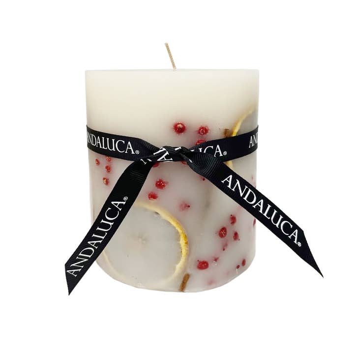 Andaluca - Wholesale Pillar Candle - Holiday Orange Sugared Pomegranate Botanical Pillar Candles