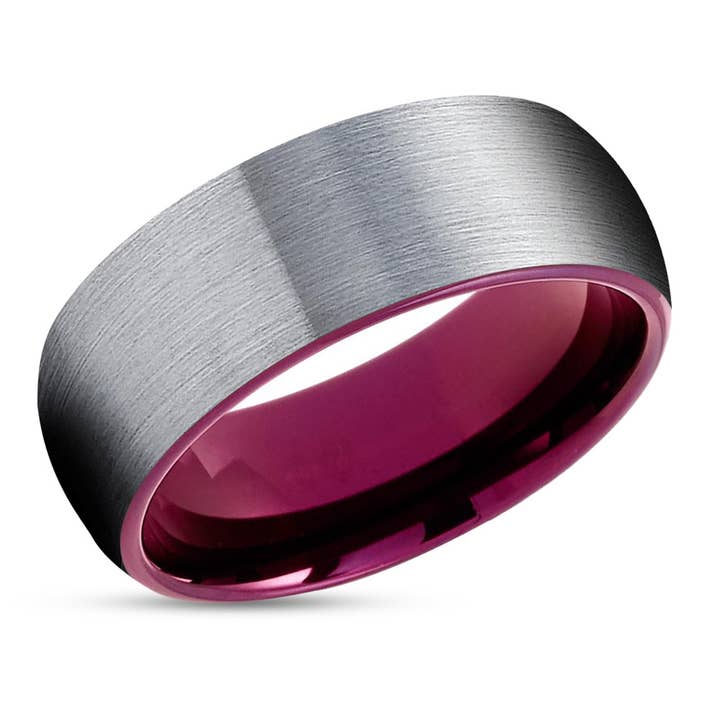 Purple Tungsten Wedding Band - Gray Tungsten Ring - Purple Tungsten Ring - Brush for wholesale by Lucky Love Rings