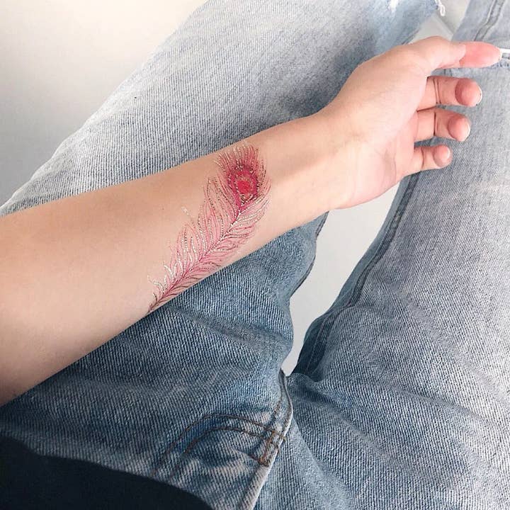 PAPERSELF – wholesale Tillfällig tatuering – Rosa fjädrar tillfälliga tatueringar klistermärken