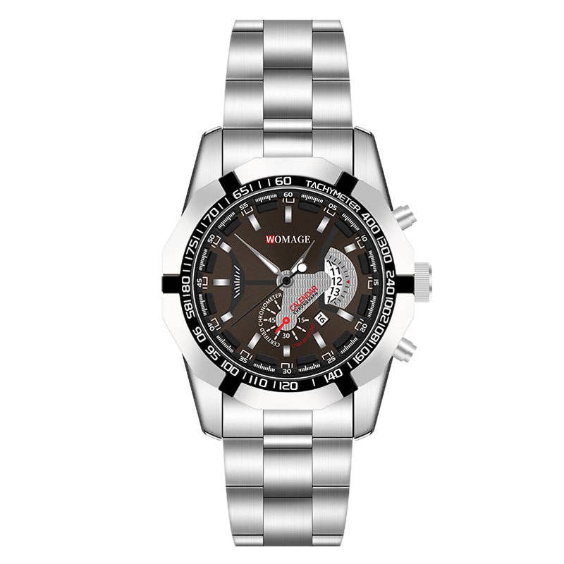 WoodWristCo - Wholesale Polshorloge - Heren - Stalen Business Calendar Sport Quartz herenhorloge met grote wijzerplaat7