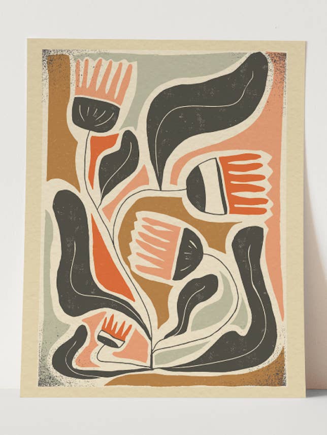 "Mod Flower" Colorful Botanical Art Print Boho Retro for wholesale by Ash Cascade Design