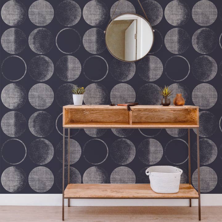 Tempaper & Co ® – wholesale Wallpaper – Moons Midnight Peel and Stick Wallpaper, 28 sq. ft.