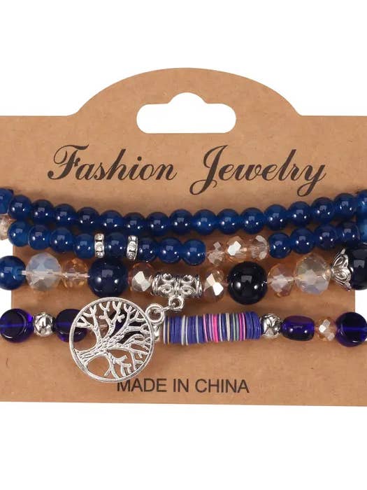 ( P131 ) TREE OF LIFE MULTI BEAD 4 STRETCH BRACELET SET for wholesale by Jewelry Max