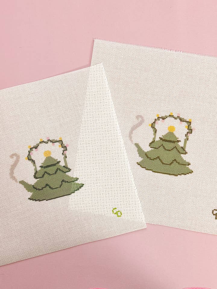 Christmas Tree Tea Kettle 18 Mesh Needlepoint Canvas – 2.5” x 3” Design for wholesale by Cotswold Co Designs