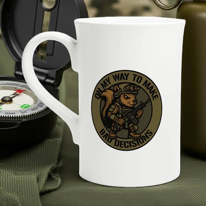 Slechte Beslissingen Witte 10oz Porseleinen Slanke Mok voor wholesale door Firestorm Prepper Coffee