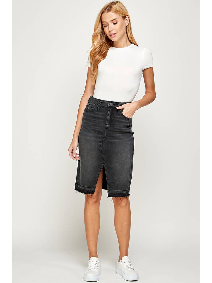 I1483SK - Black - Knee Length Denim Skirt for wholesale on Faire7