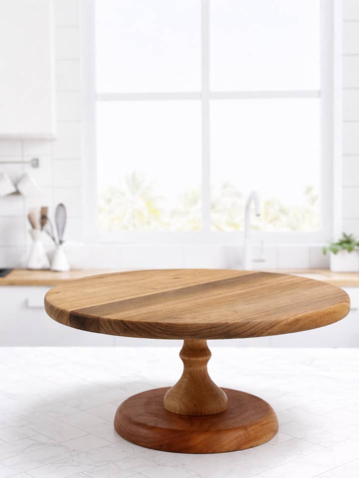 MISS CYNTHIA CAKE STAND | HEIRLOOM MULTI-WOOD PEDESTAL for wholesale by THE RILEY/LAND COLLECTION