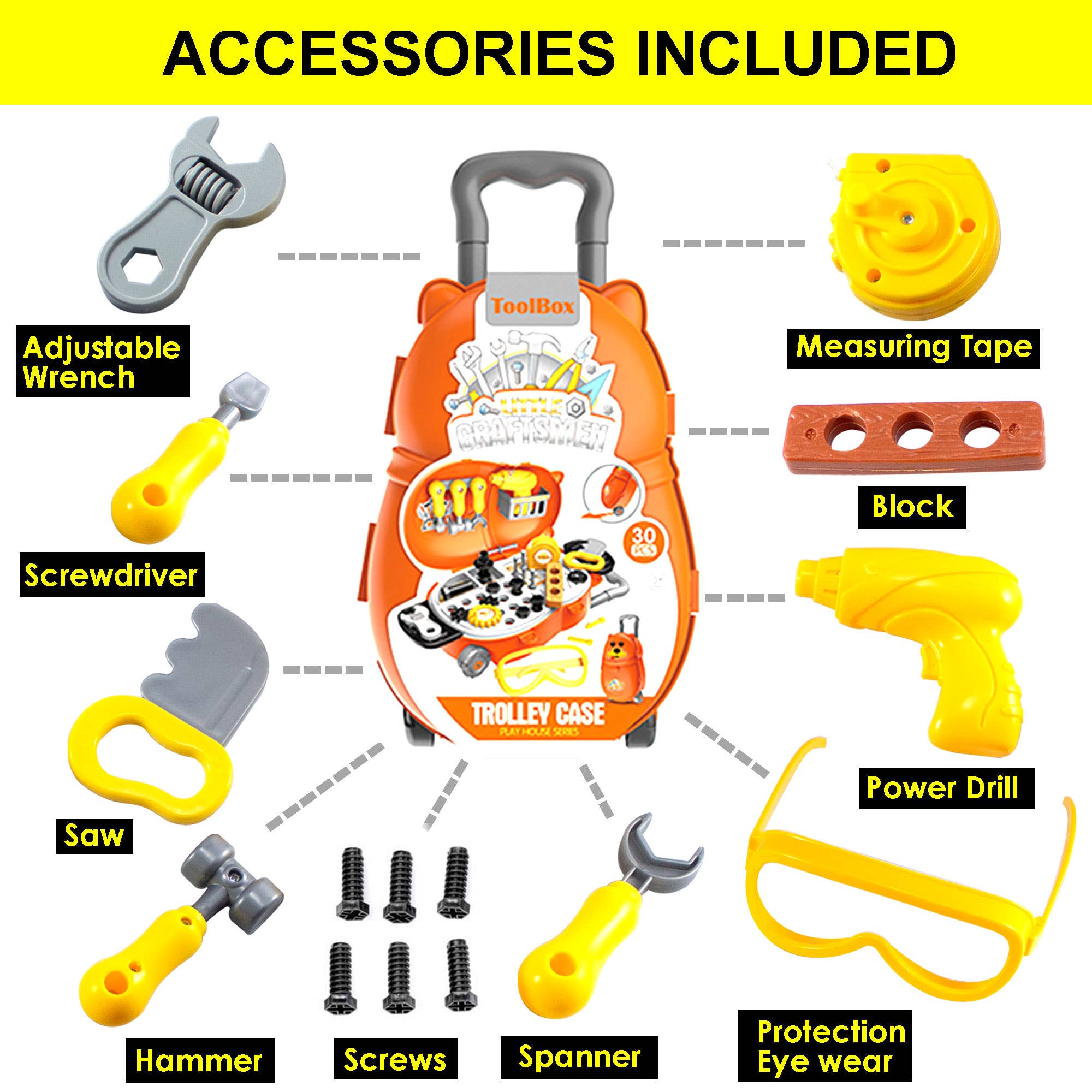 Toyventures – Engroshandel Legetøjssæt - Børn – Børn 30 stk værktøjssæt foregive leg med bæretaske Alder 3 til 71