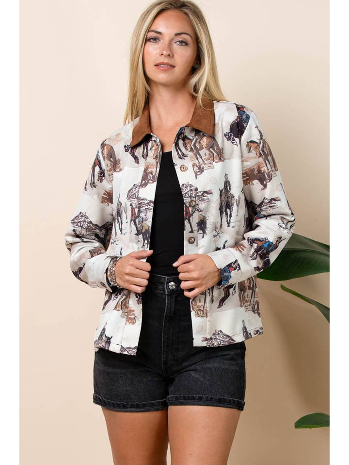 Khaki Multi AT1317-AUDREY WESTERN PRINT LIGHT WEIGHT BARN JACKET for wholesale on Faire1