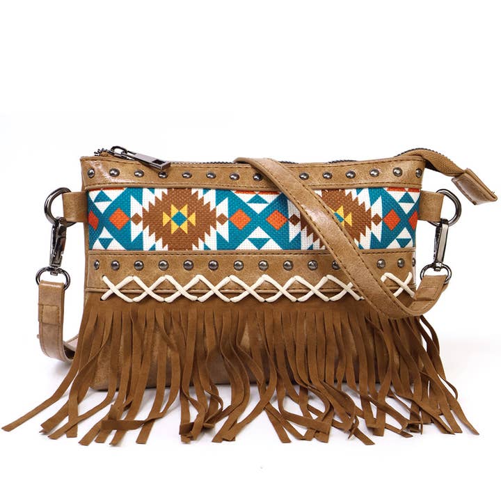 sassy kids palace - Wholesale Crossbody Bag - Kids - Fringe Blue Aztec Western Crossbody Bag