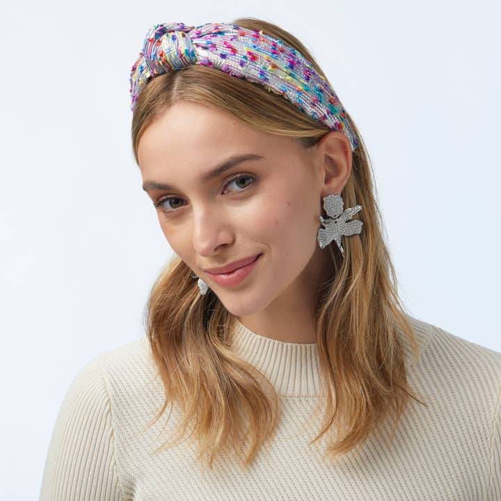 Lele Sadoughi - Wholesale Fashion Headband - Women's - Silver Metallic Confetti Knotted Headband