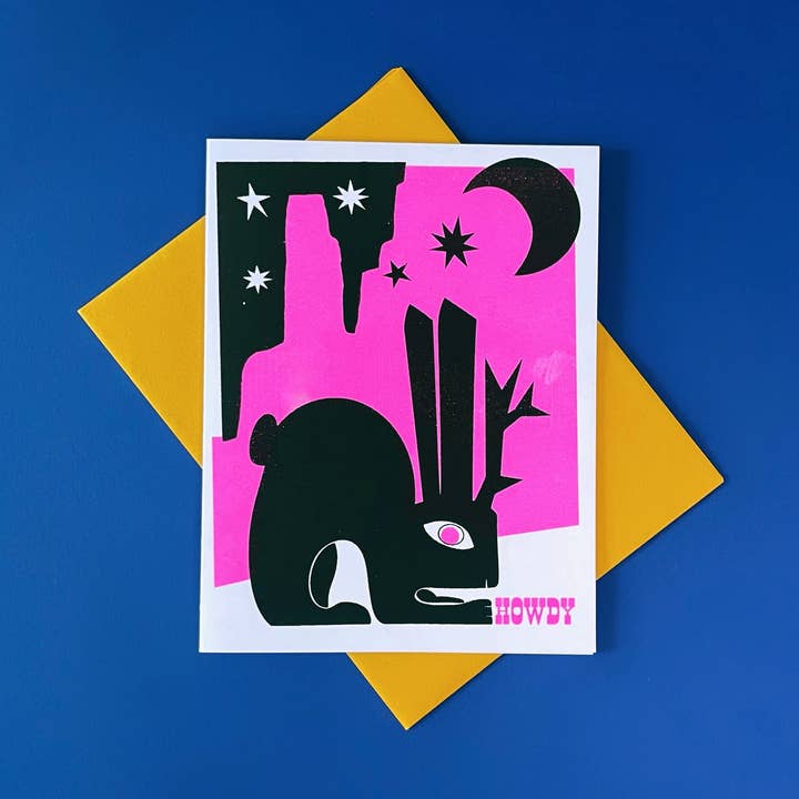Carte de vœux Howdy Jackalope - Adventure Risograph pour la vente par Pier Six Press