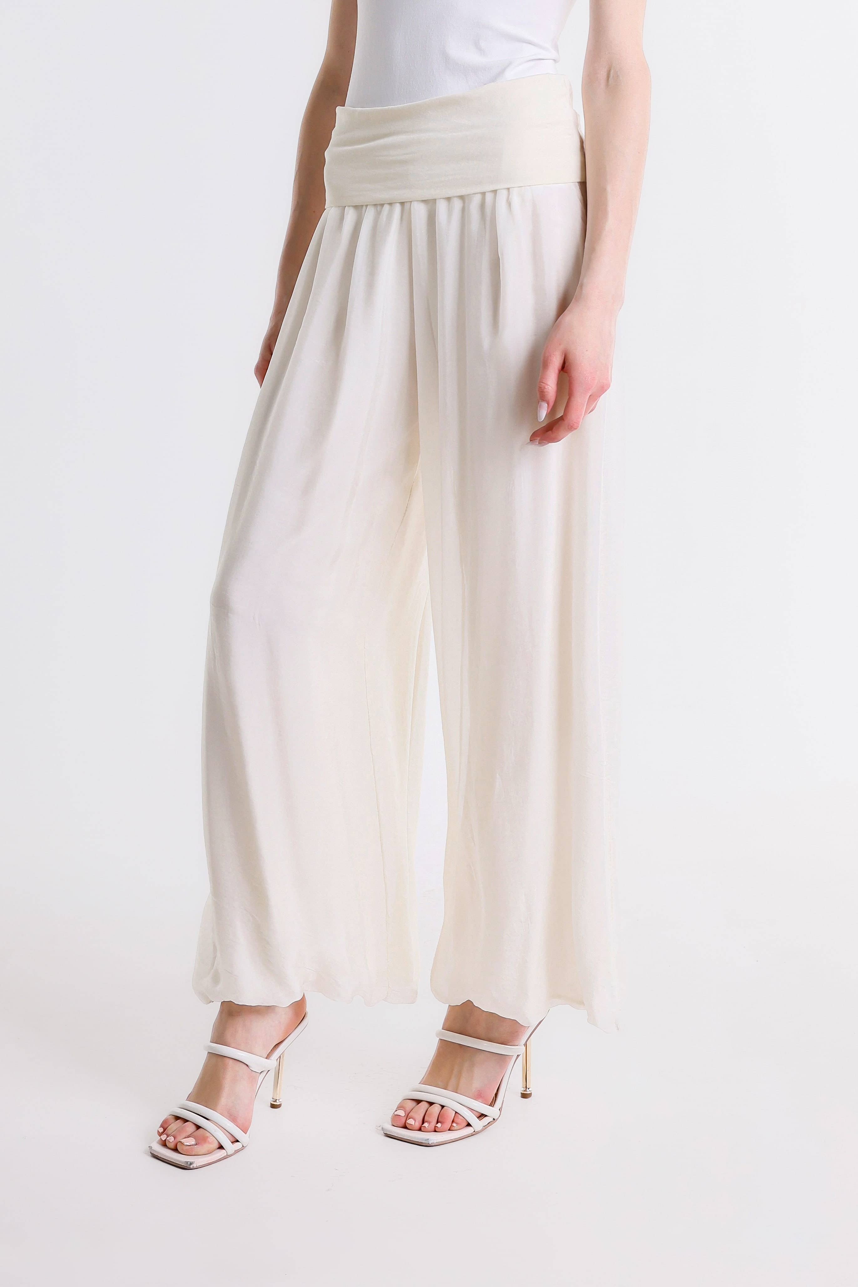 TINA Stephens Italy/Tees By Tina - Venta al por mayor Pantalones - Mujer - Pantalón de seda ancho Mercedes con cintura doblada (PL203)39