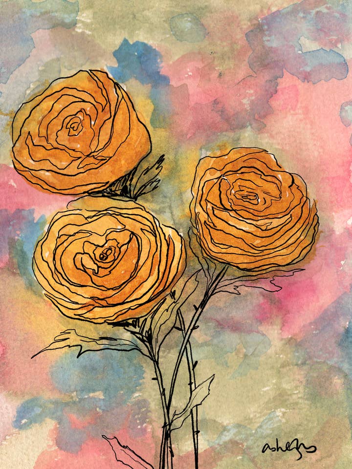 Watercolor Spring Ranunclulus for wholesale by Covered With Art