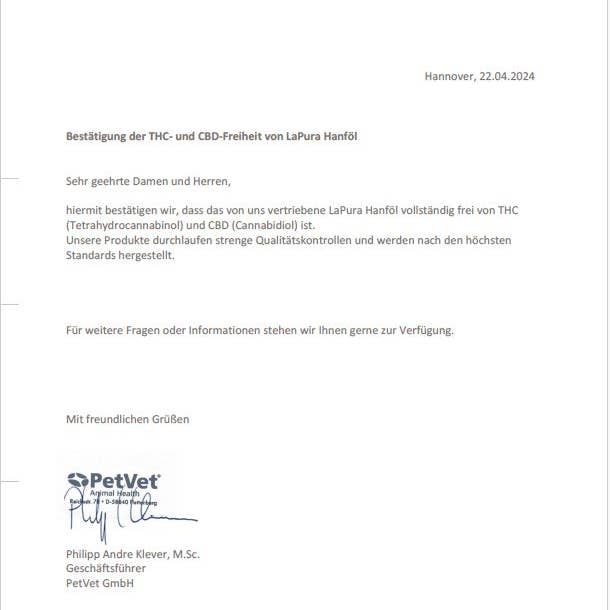 Kauartikel.com GmbH - Wholesale Pet Supplement - Cat/Dog - LaPura Hemp Oil 1000 ml6