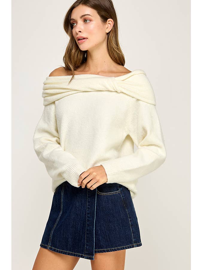 Miss Love - Wholesale Knit Sweater - Women's - OFF SHOULDER KNOT SWEATER11