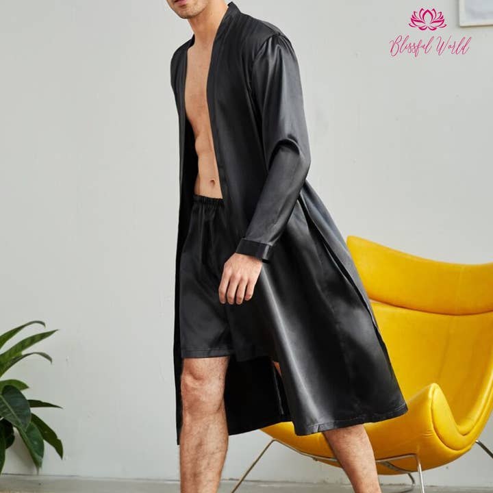 The Blissful - Wholesale Robe - Men's - Personalized Men's Satin Robe Groomsmen's Robe with Boxer
