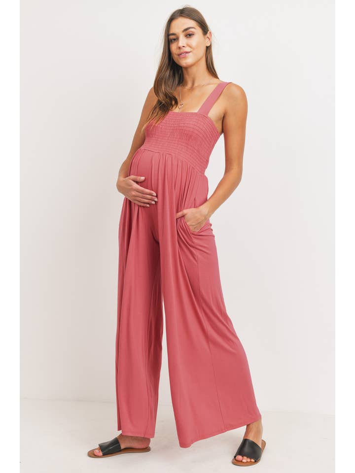 Hello Miz - Wholesale Lounge Romper - Maternity - Sleeveless Smocked Maternity Wide Leg Jumpsuit 17