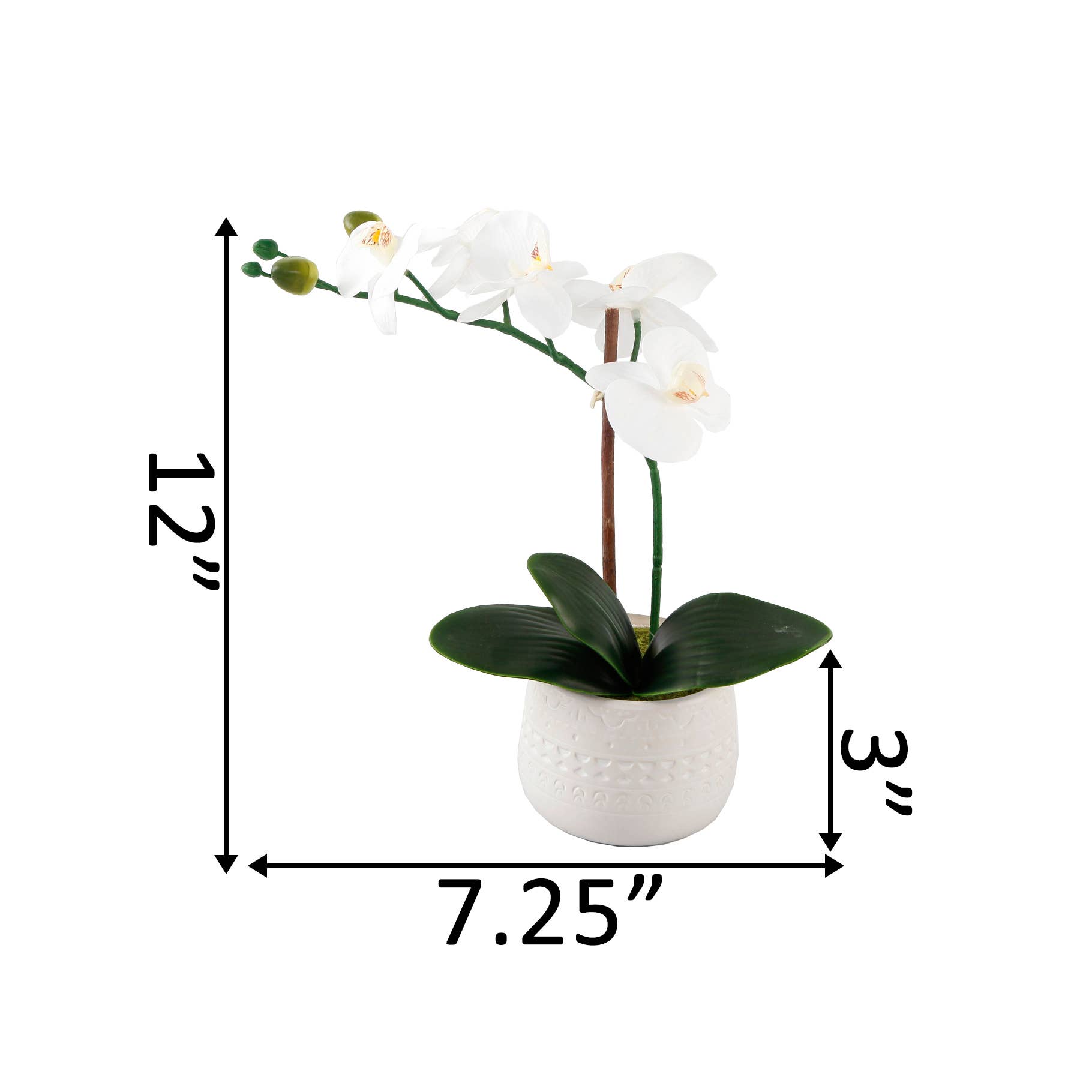 Flora Bunda Inc - Wholesale Artificial Flowers - 12" White Orchid in Textured Ceramic Pot Décor1