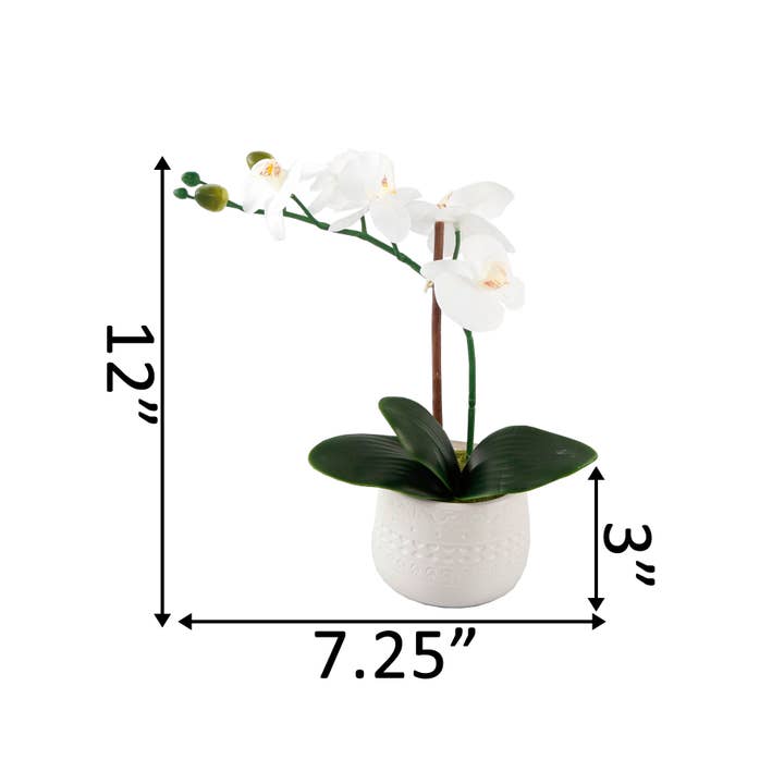 Flora Bunda Inc - Wholesale Artificial Flowers - 12" White Orchid in Textured Ceramic Pot Décor1