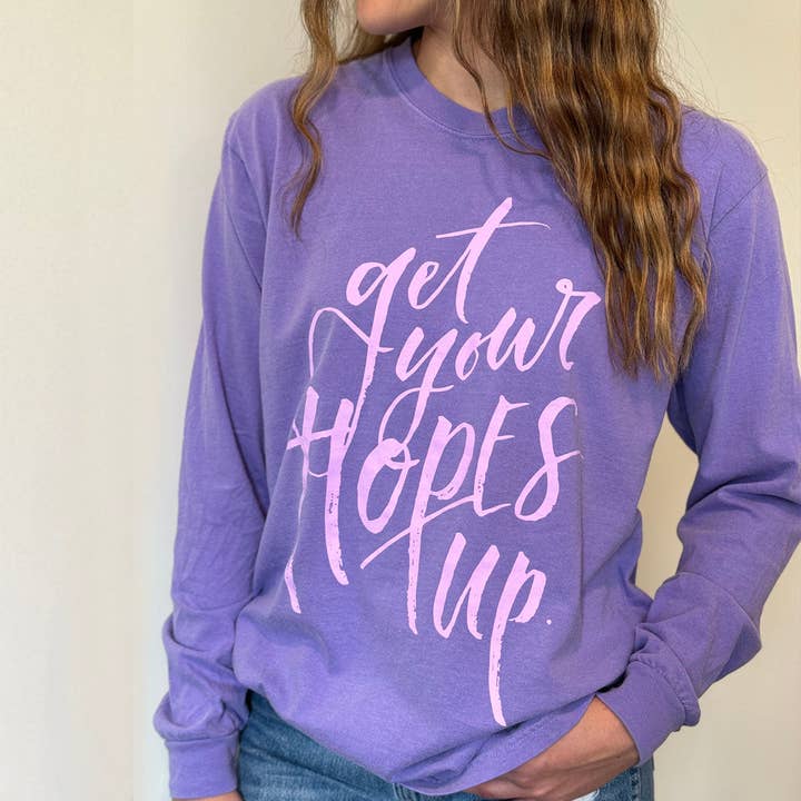 Get Your Hopes Up Long-Sleeve Tee in Violet for wholesale by Etch & Co