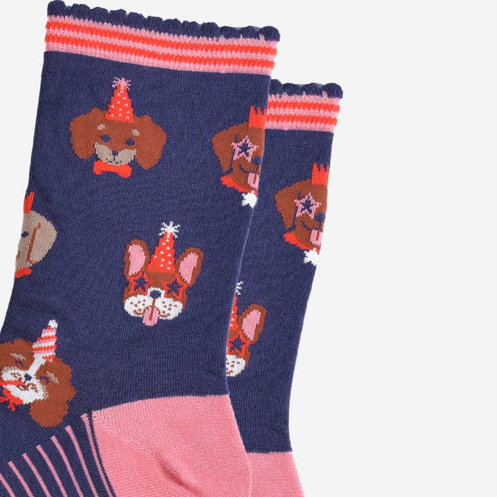 Sock Talk – wholesale Socks – Women's – Women's Bamboo Socks - Navy Blue/Pink, Party Dogs2