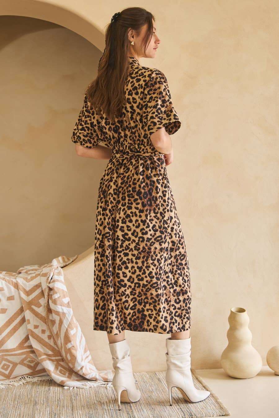 Brown Leopard Animal Printed Button Down Shirt Dress for wholesale on Faire6