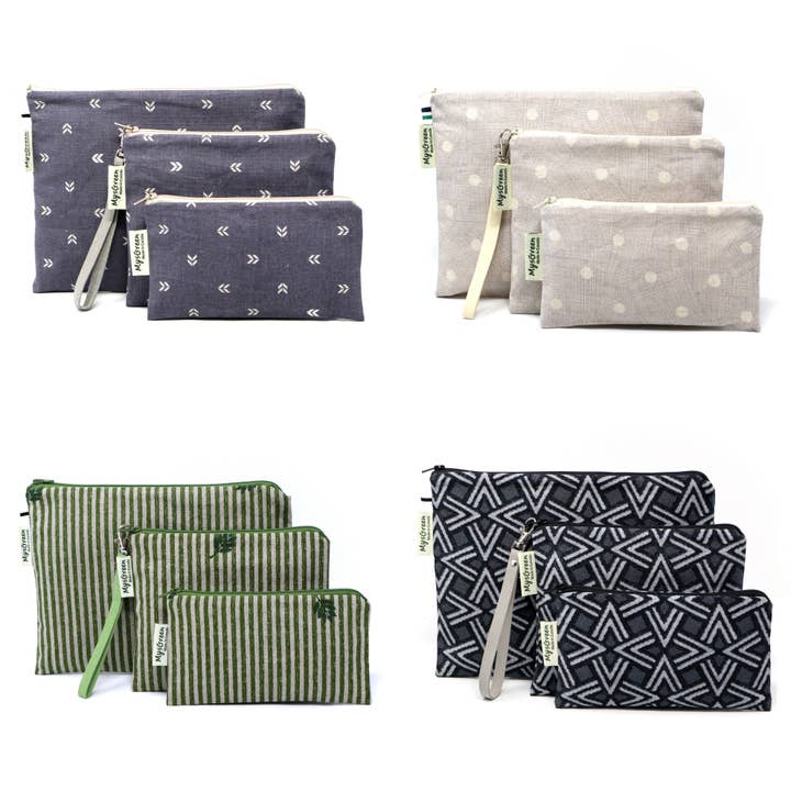 MYSGREEN - Vendita all'ingrosso Astuccio - Donna - Set di sacchetti con cerniera riutilizzabili stampati a righe a quadri a pois