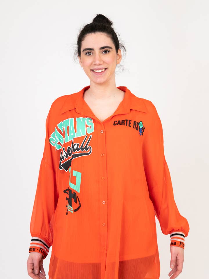Conjunto top + camisa naranja con estampado talla grande C6599 para venta al por mayor de Pomme Rouge Paris