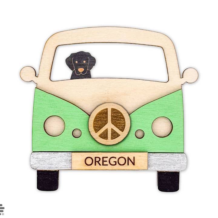 Retro VW Bus Magnet + Dog - Beach Coastal Summer Made in USA for wholesale by Bloom & Wander