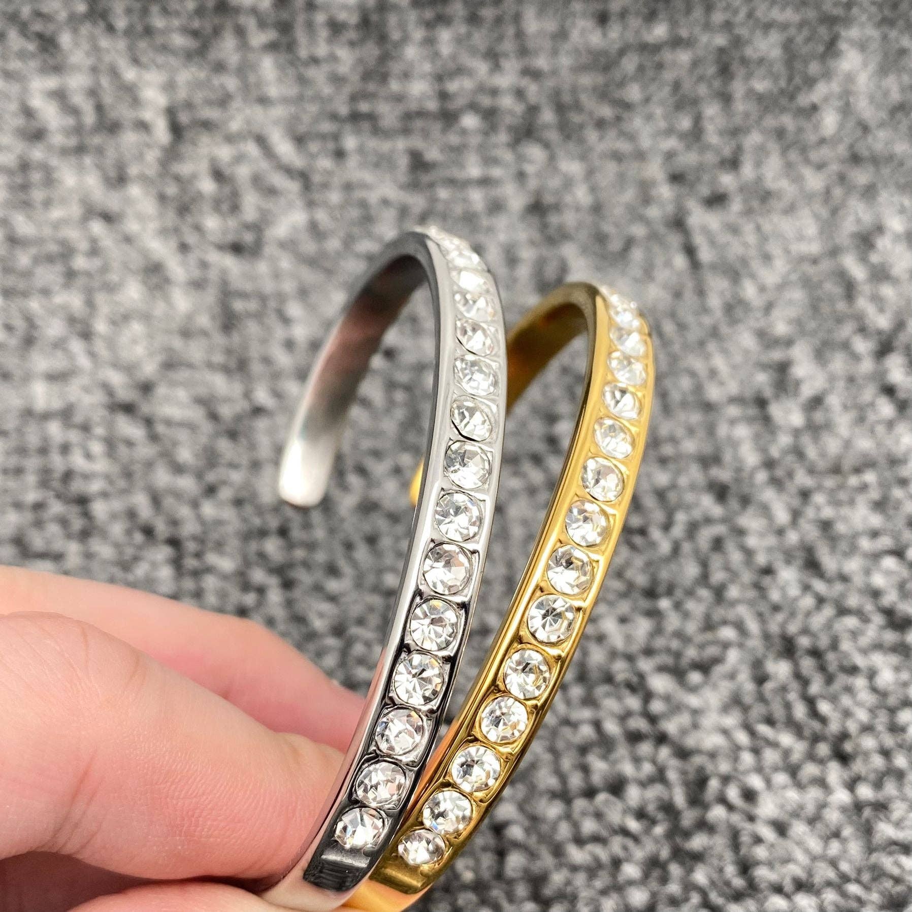 Mio Queena - Wholesale Cuff Bracelet - FGS - Inlaid CZ 18K Gold Plated Stainless Steel Cuff1