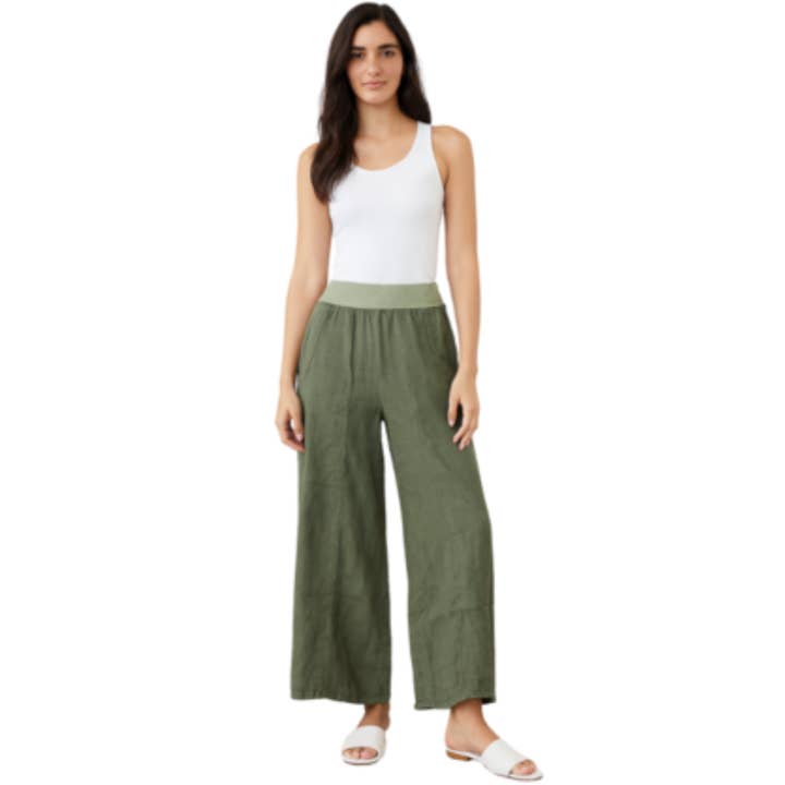 6571 Khaki Vera May Italian Linen Pant for wholesale by VeraMay