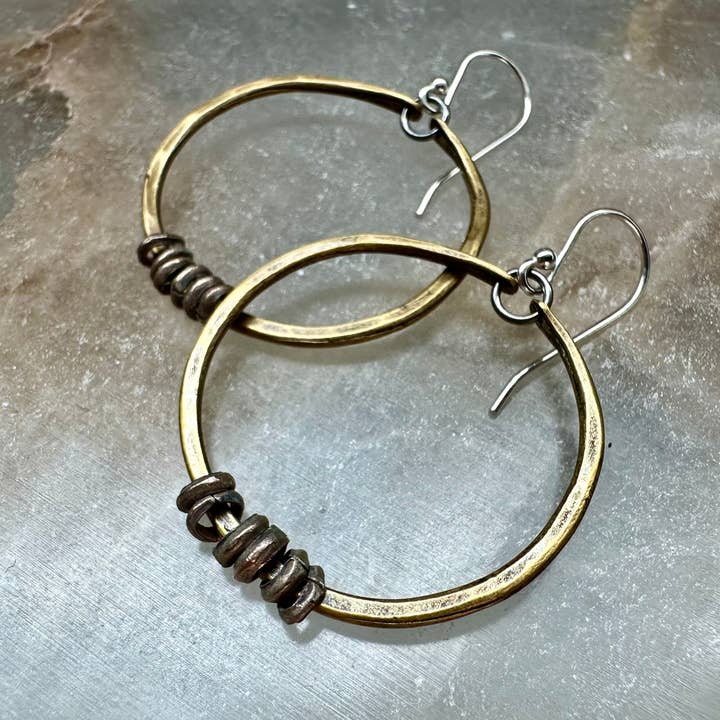 Brass Hoop Earrings with Heishi for wholesale by Jennifer Kahn Jewelry