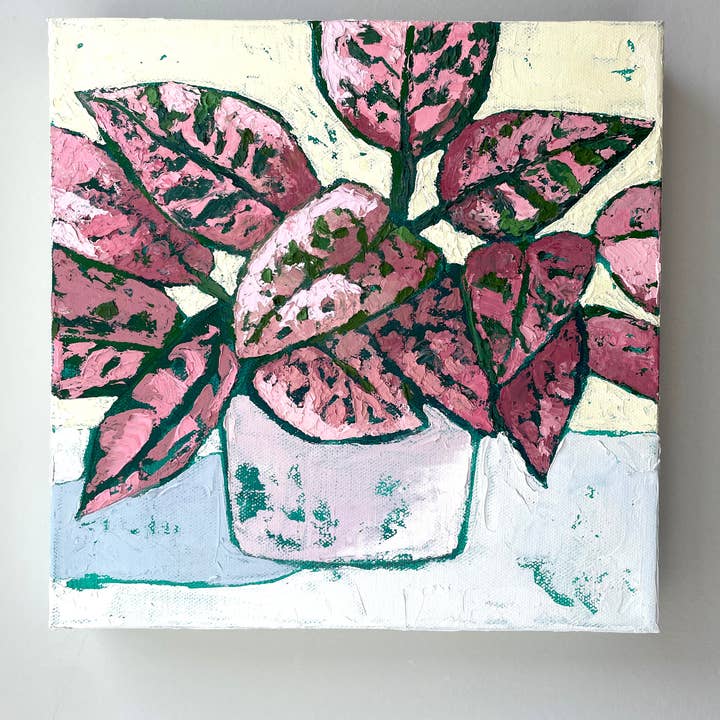 The Dazzler – Pink Polka Dot Plant Original Oil Painting for wholesale by Ray Of Light