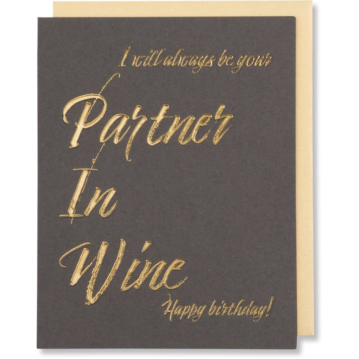 Fun Wine Birthday Card – Gold Foil, Partner In Wine for wholesale by WowWordZ