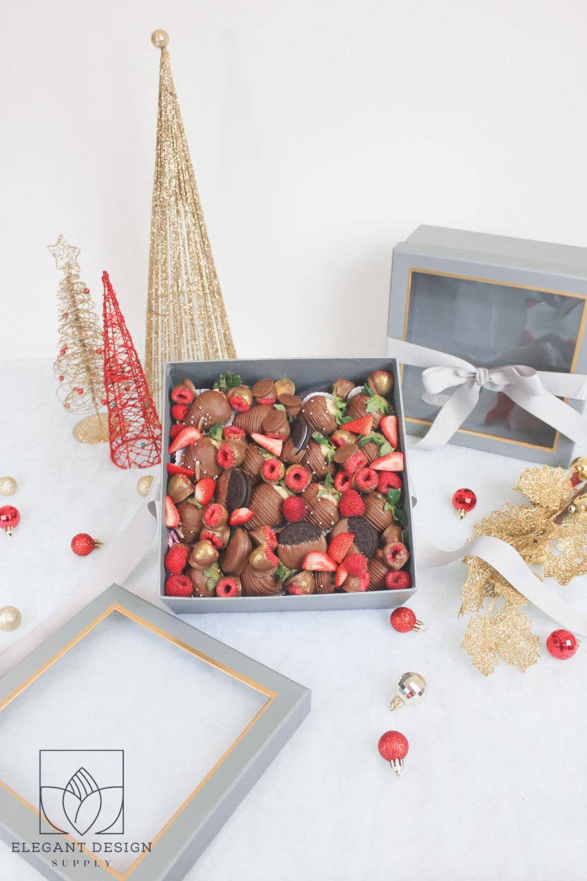 Elegant Design Supply – Caixa de presente por atacado – Caixa de Presente Quadrada com Tampa Transparente e Fita - Várias Cores - Para Arranjos de Flores/ Presentes / Morangos com Chocolate de Luxo24