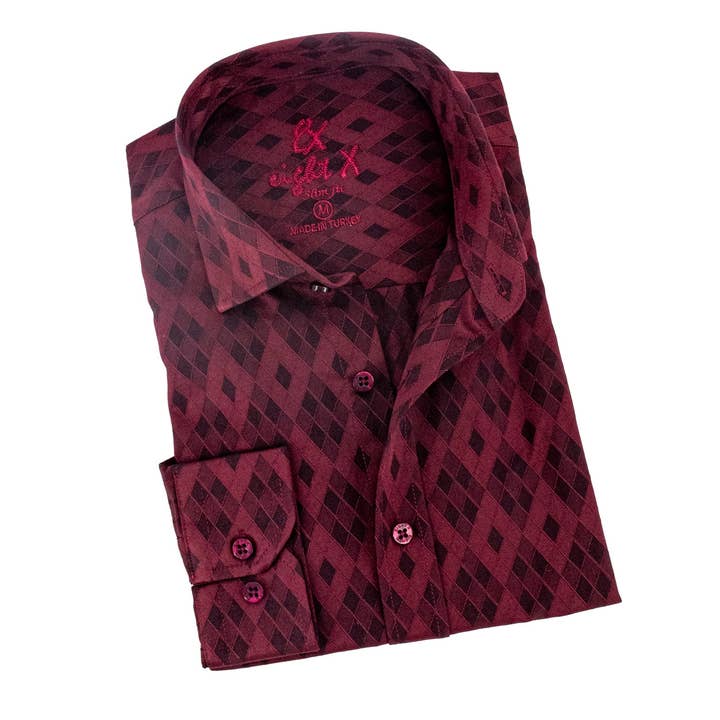 Argyle Jacquard Button Down Shirt - Burgundy for wholesale by EIGHT X