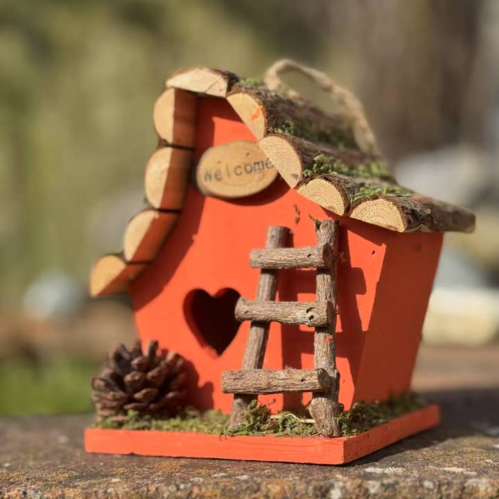 Marissa's Gifts - Wholesale Bird House - Handmade wooden coloured birdhouse hut with adorable heart shaped bird hole and ladder. The measurements are 17 x 11.5 x 17cm9