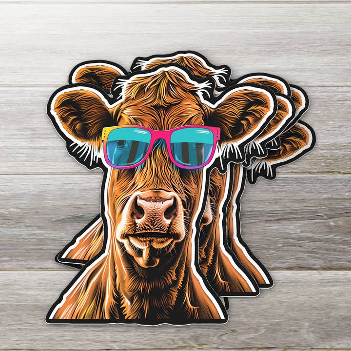 Cool Cow in Sunnies Sticker for wholesale by Ozark Sticker Company